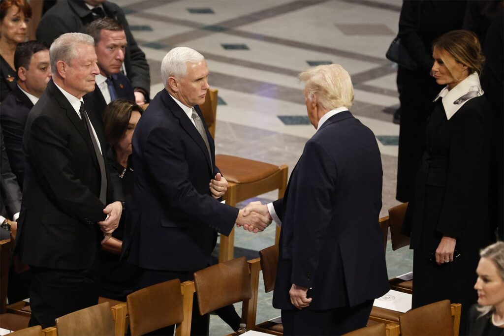 Donald Trump and Mike Pence Shake Hands at Jimmy Carter State Funeral